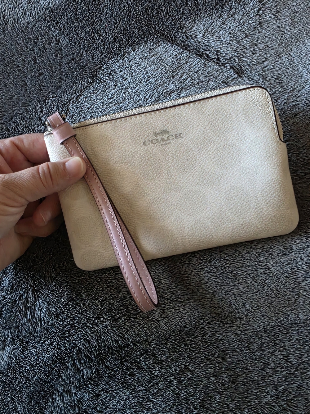 Coach Chalk Leather Wristlet with Pink Strap